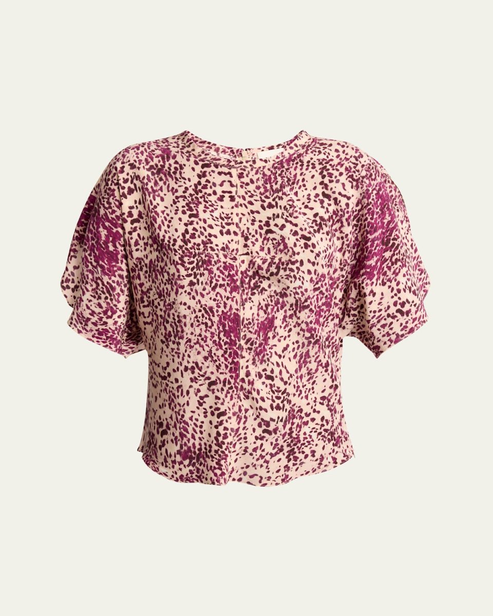 Karlita Spotted-Print Silk Short-Sleeve Blouse